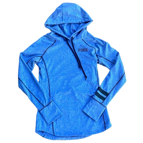 PINK Victoria's Secret Tops - PINK VICTORIA’S HEATHER BLUE SPORT HOODIE THUMB HOLES SIZE SMALL